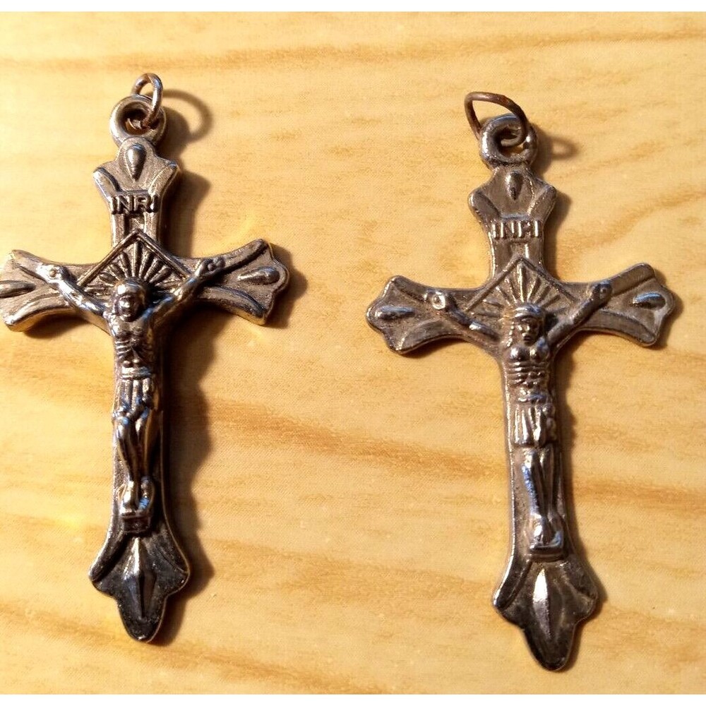 Vintage 925 Silver Cross Pendants Set of 2  Jesus Crucifixion Catholic Christian